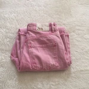 Pink straight leg high rise Zara jeans
